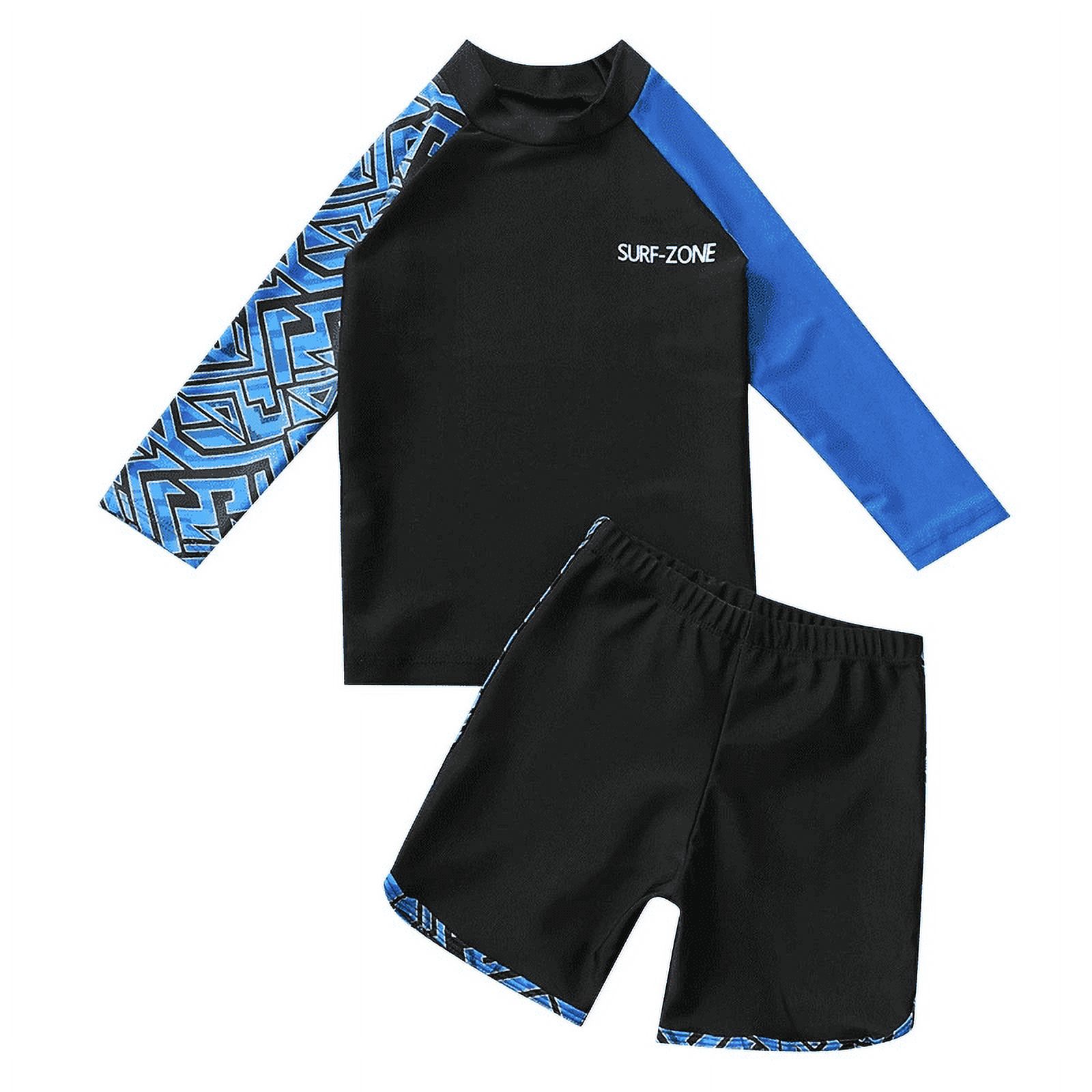 Boys Two Piece Rash Guard Swimsuits Kids Long Sleeve Sunsuit Swimwear Sets